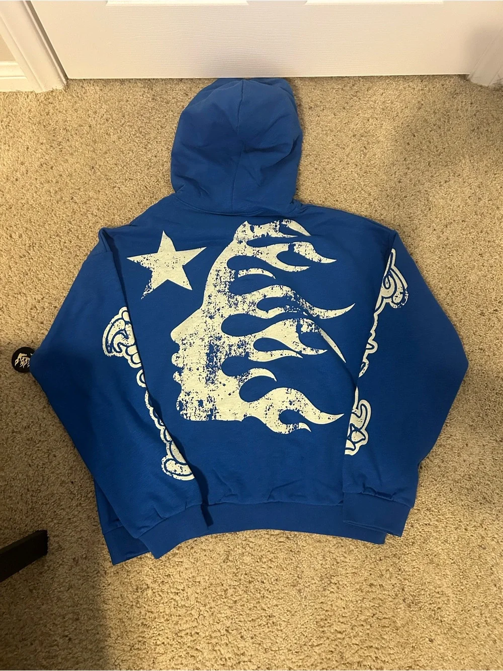 Blue Hellstar Graphic Hoodie Sweatshirt with White Print